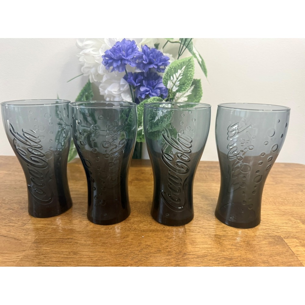 Vintage Coca-Cola Smokey Grey Bubble Glasses Set Holiday Gift Coke Lover Retro‎